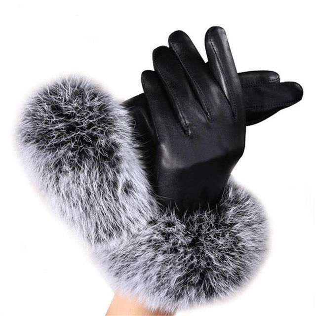 Leather Gloves Woman Fashion Black PU Leather