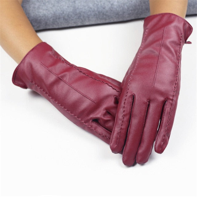 Leather Gloves Woman Fashion Black PU Leather
