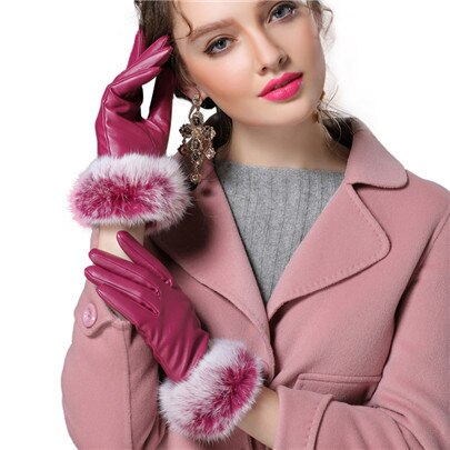 Leather Gloves Woman Fashion Black PU Leather