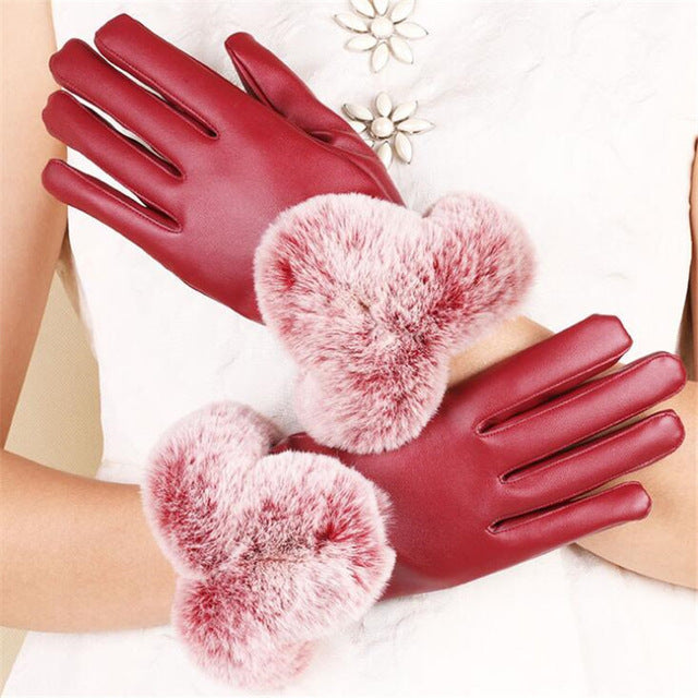 Leather Gloves Woman Fashion Black PU Leather