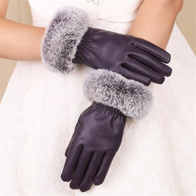 Leather Gloves Woman Fashion Black PU Leather