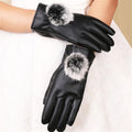 Leather Gloves Woman Fashion Black PU Leather
