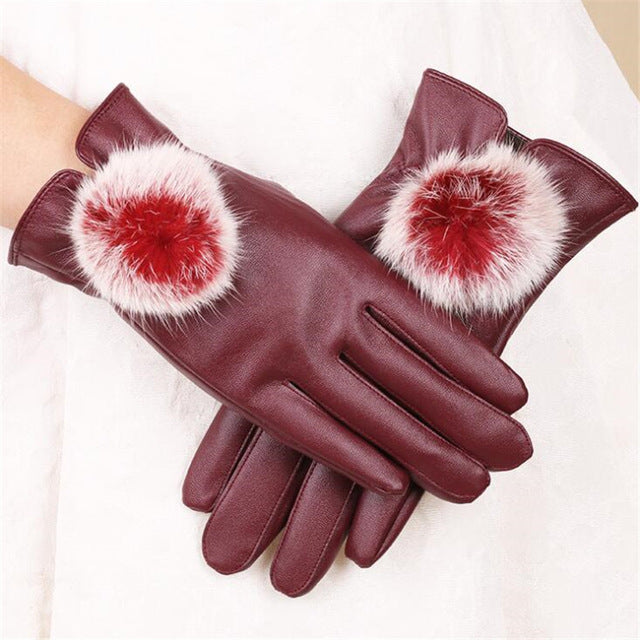 Leather Gloves Woman Fashion Black PU Leather