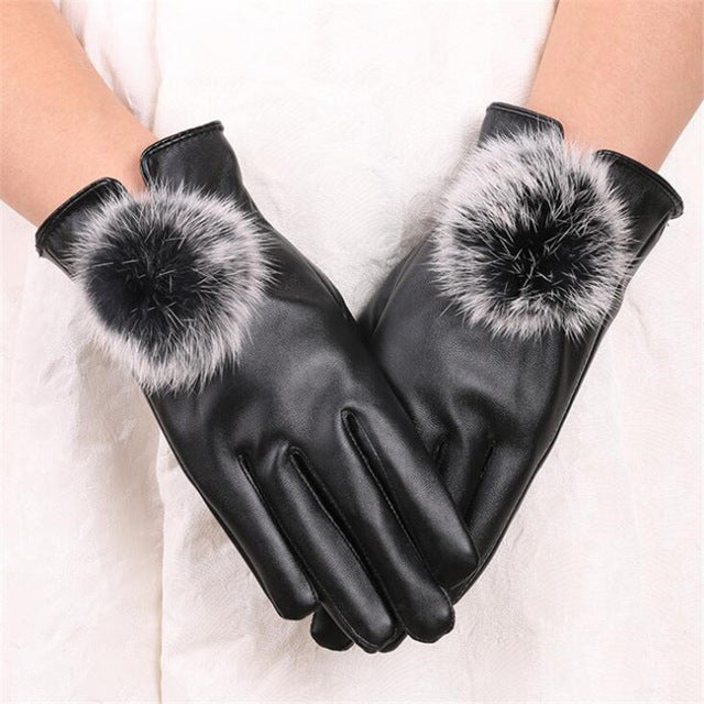 Leather Gloves Woman Fashion Black PU Leather