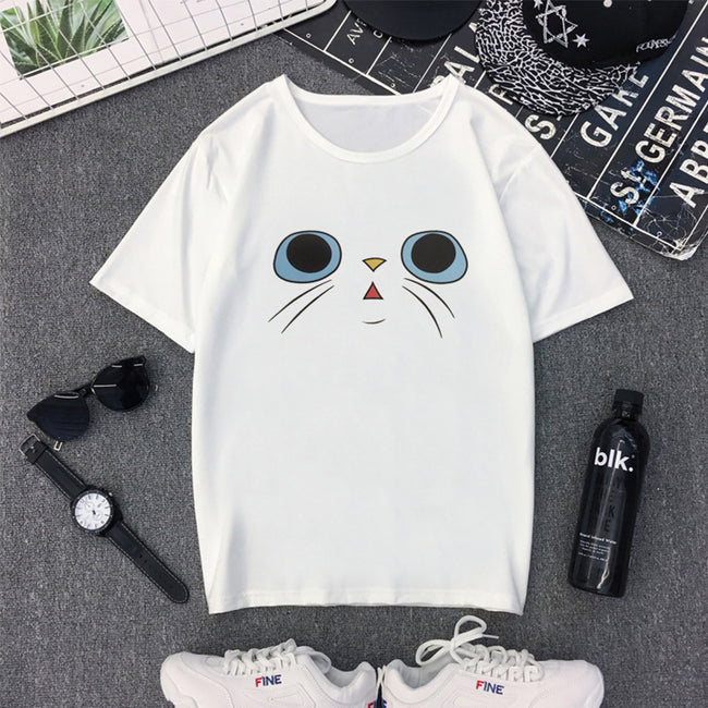 Casual Cute Cat Face Print Shirts Sweet Slim