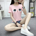 Casual Cute Cat Face Print Shirts Sweet Slim