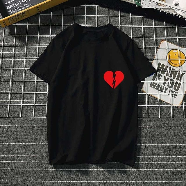 Printed Summer Black Round neck Casual Heartbeat