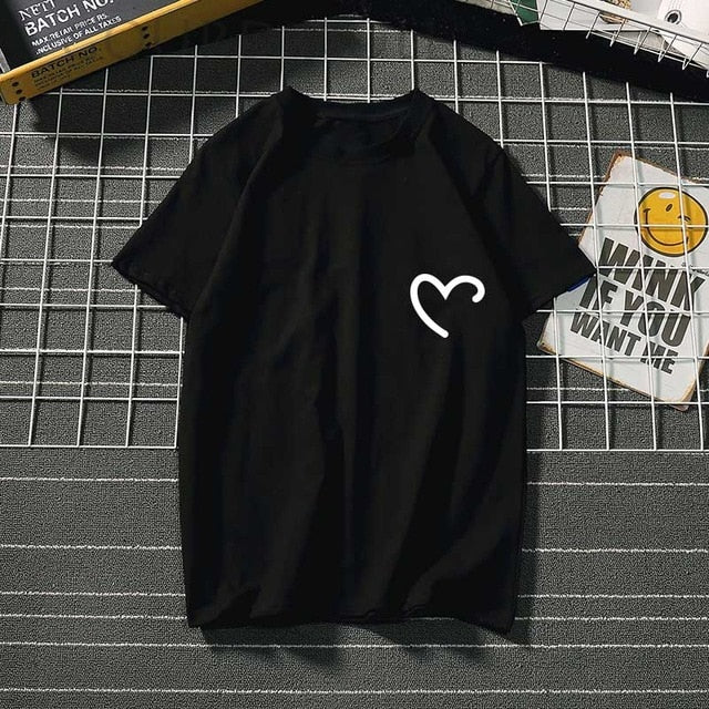 Printed Summer Black Round neck Casual Heartbeat