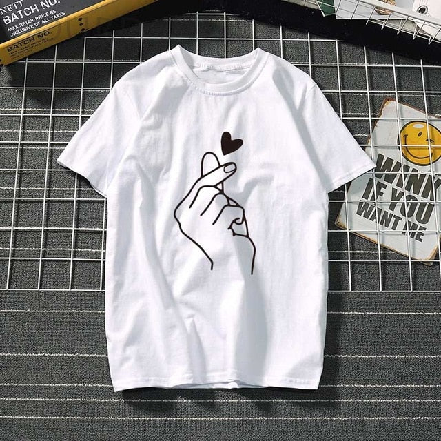 Printed Summer Black Round neck Casual Heartbeat