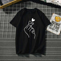 Printed Summer Black Round neck Casual Heartbeat