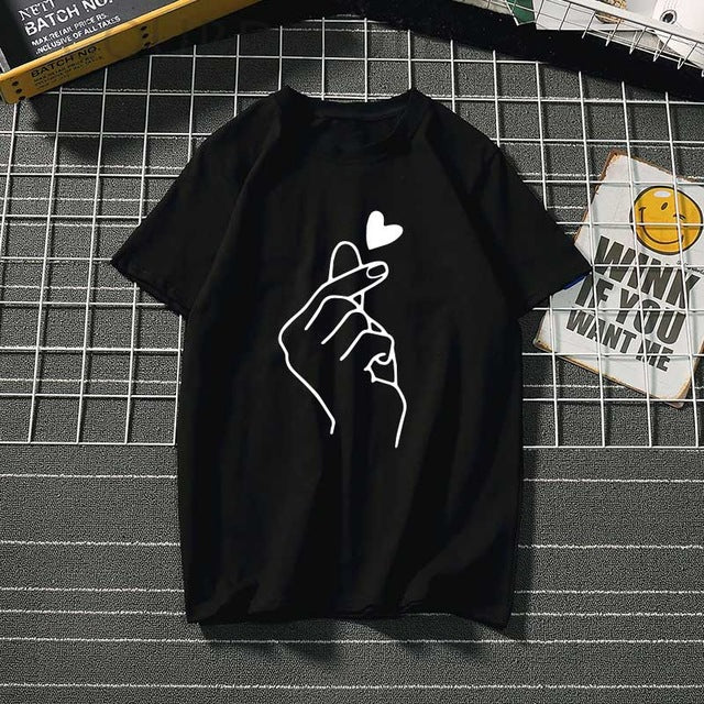 Printed Summer Black Round neck Casual Heartbeat