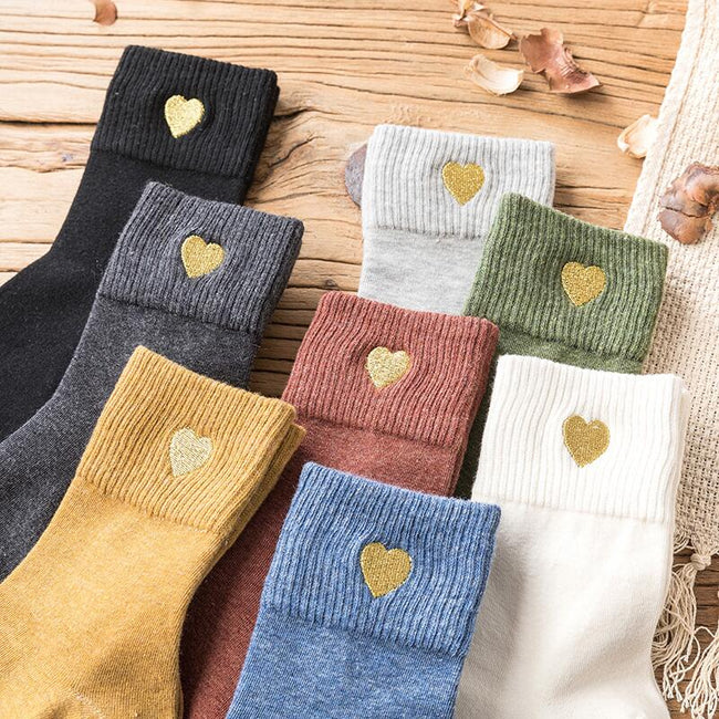 Embroidery love pattern woman socks warm