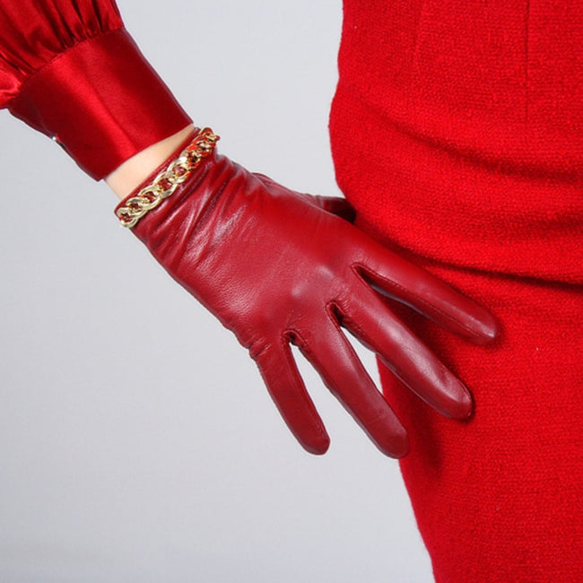 Leather Red Mid-length Thin Velvet Lining Warm
