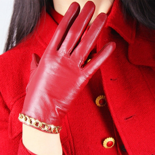 Leather Red Mid-length Thin Velvet Lining Warm
