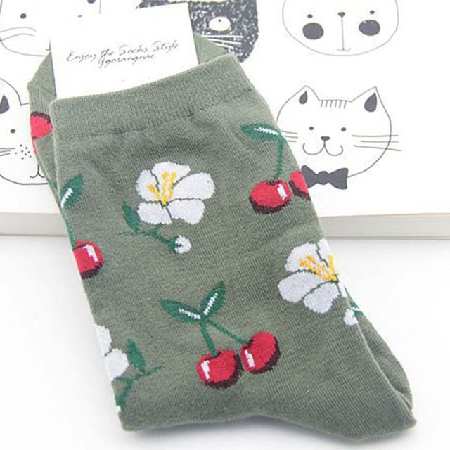 Pattern Art Socks Women Korean Animal Cactus