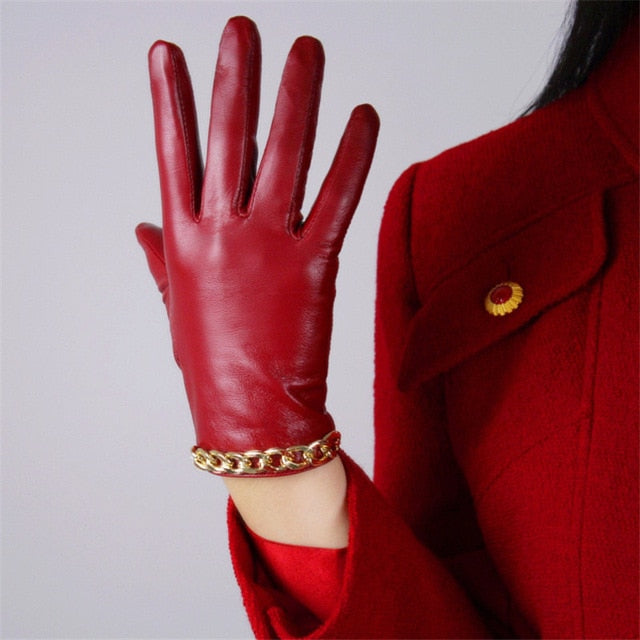 Leather Red Mid-length Thin Velvet Lining Warm