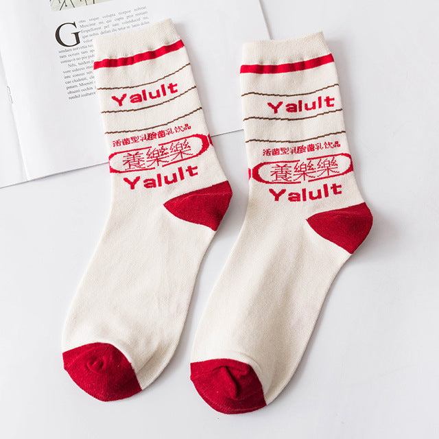 Fashion Happy Socks Women milk Food painting