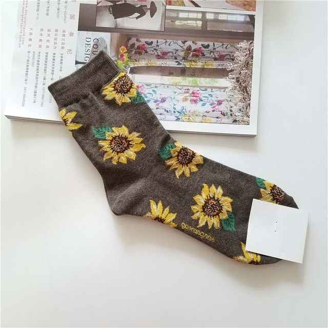 Pattern Art Socks Women Korean Animal Cactus