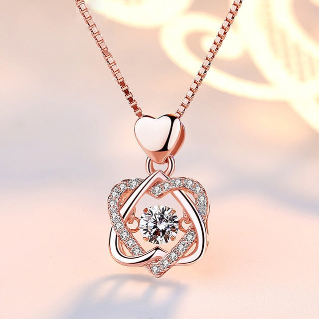 Fashion Double Heart Flower Pendant Necklace