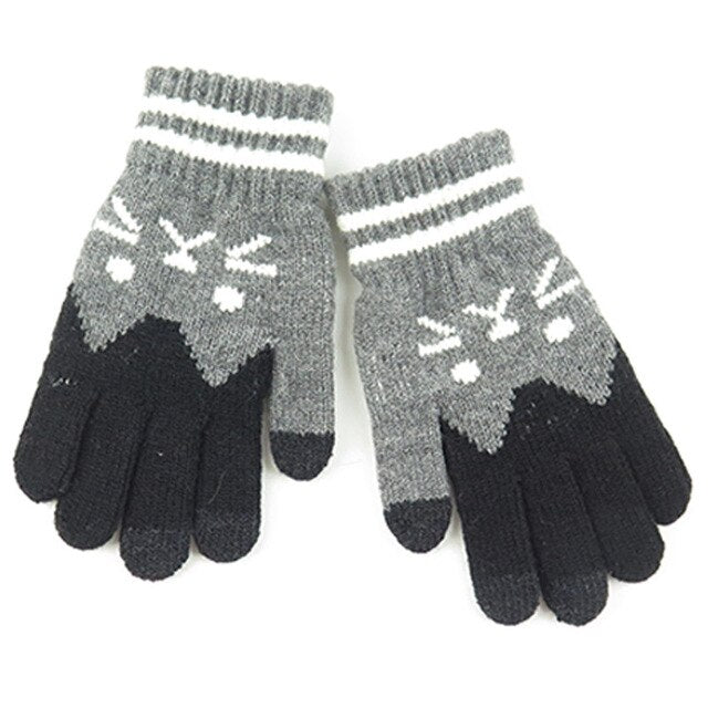 Gloves for Girls Cartoon Printed Wool Knitted