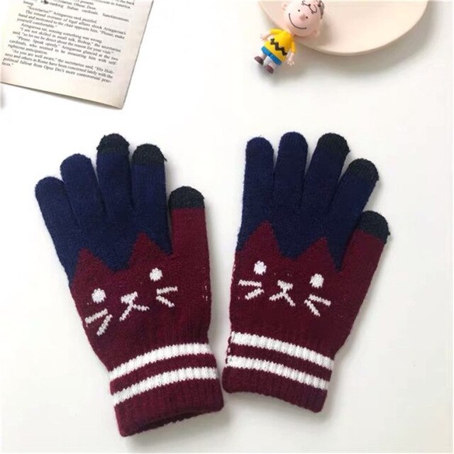 Gloves for Girls Cartoon Printed Wool Knitted