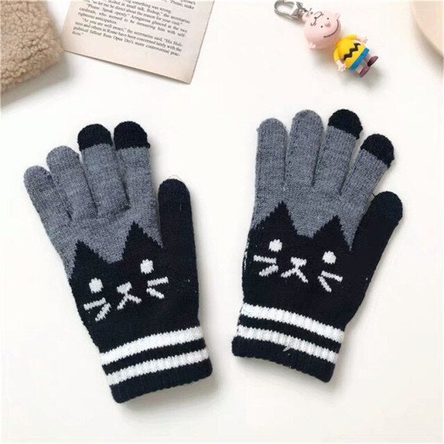 Gloves for Girls Cartoon Printed Wool Knitted