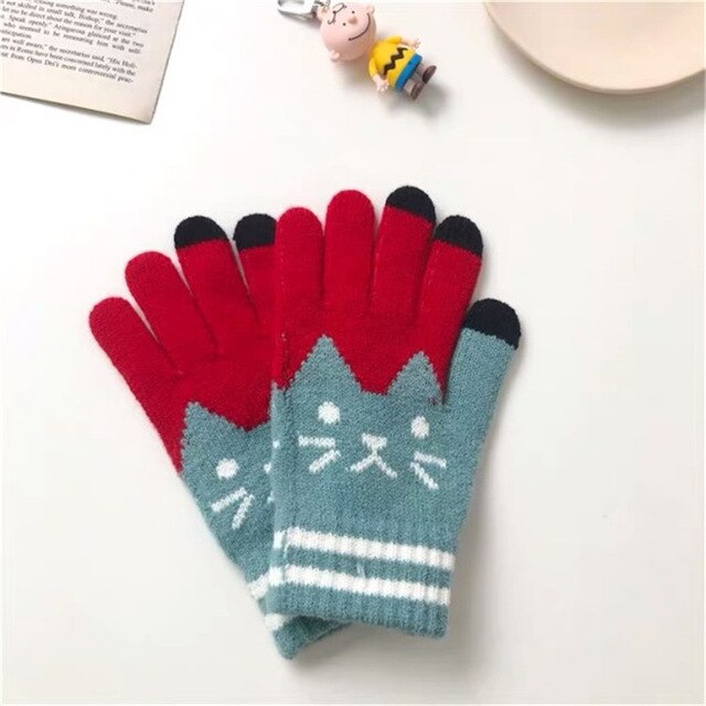 Gloves for Girls Cartoon Printed Wool Knitted