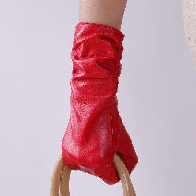 Genuine Leather Women Gloves Thermal Velvet