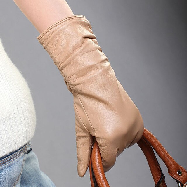 Genuine Leather Women Gloves Thermal Velvet