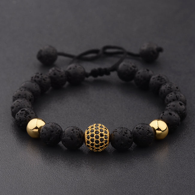 Round Black CZ Zircon Pave Lava Weaving