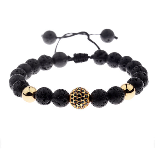 Round Black CZ Zircon Pave Lava Weaving