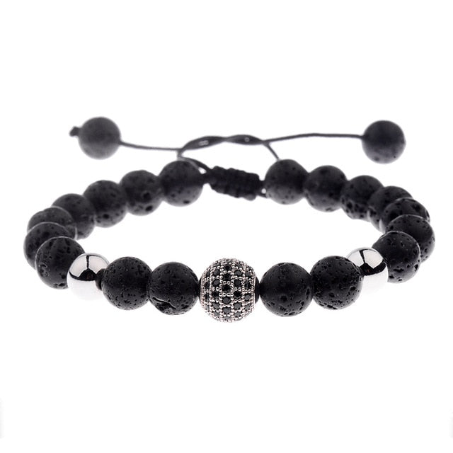 Round Black CZ Zircon Pave Lava Weaving