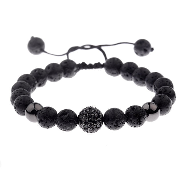Round Black CZ Zircon Pave Lava Weaving