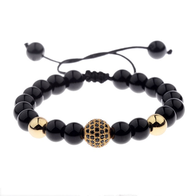 Round Black CZ Zircon Pave Lava Weaving