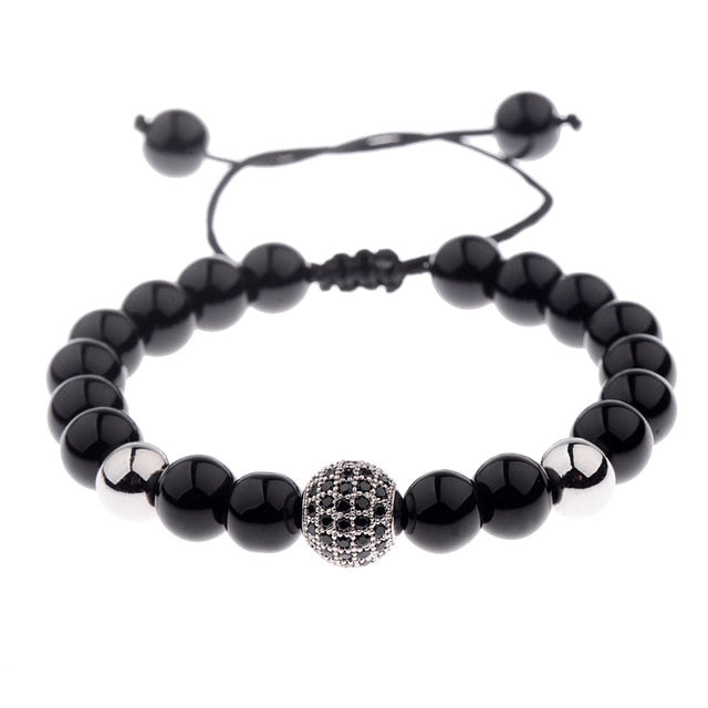 Round Black CZ Zircon Pave Lava Weaving