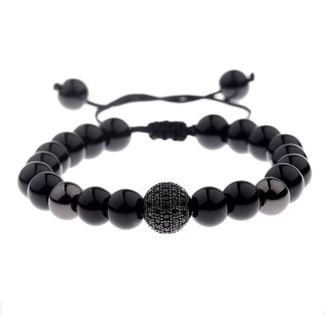 Round Black CZ Zircon Pave Lava Weaving
