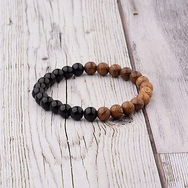 Natural Wood Beads Bracelets Men Black
