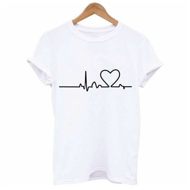 Printed Summer Black Round neck Casual Heartbeat