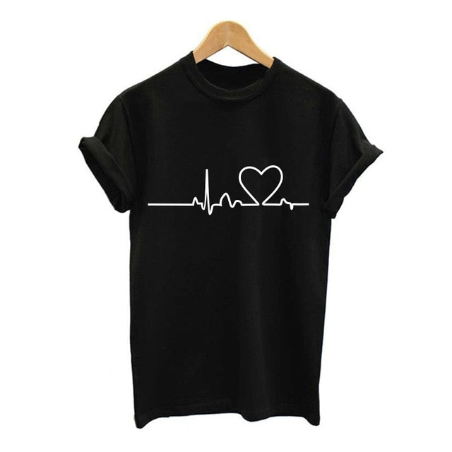Printed Summer Black Round neck Casual Heartbeat