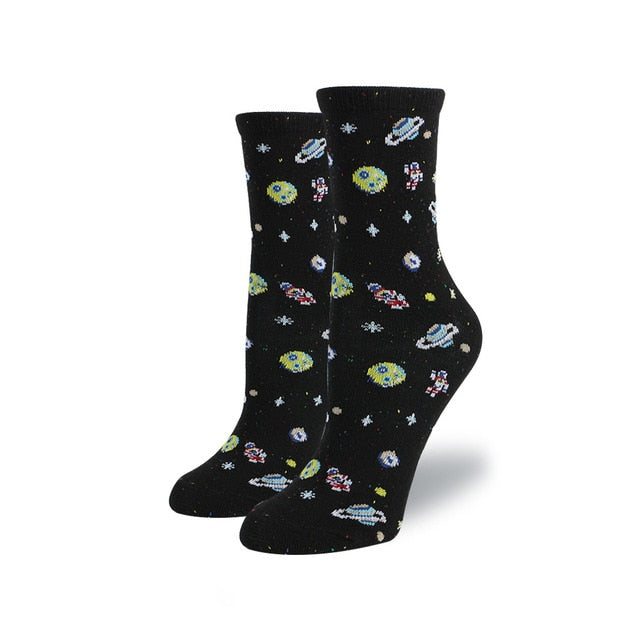 Women Cute Cartoon Space Socks Cotton Alien
