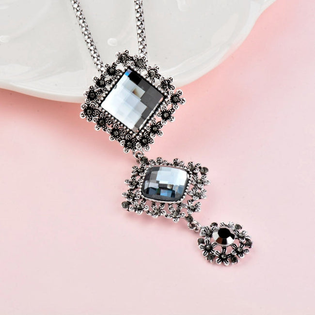 Vintage Gray Cubic Square Pendant Necklace