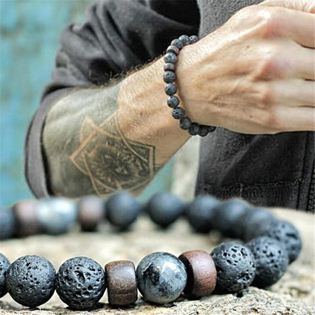 Natural Lava Rock Stone Beads Strand Bracelet