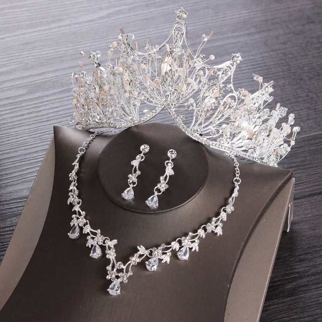 Set Silver Luxury Bridal Princess Crown Hair