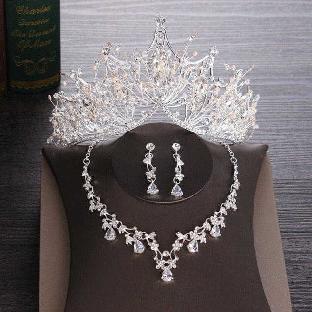 Set Silver Luxury Bridal Princess Crown Hair