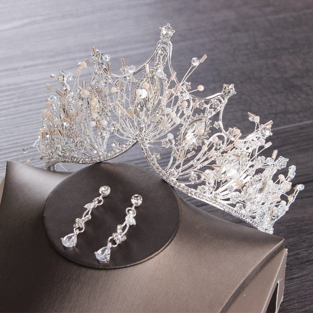 Set Silver Luxury Bridal Princess Crown Hair