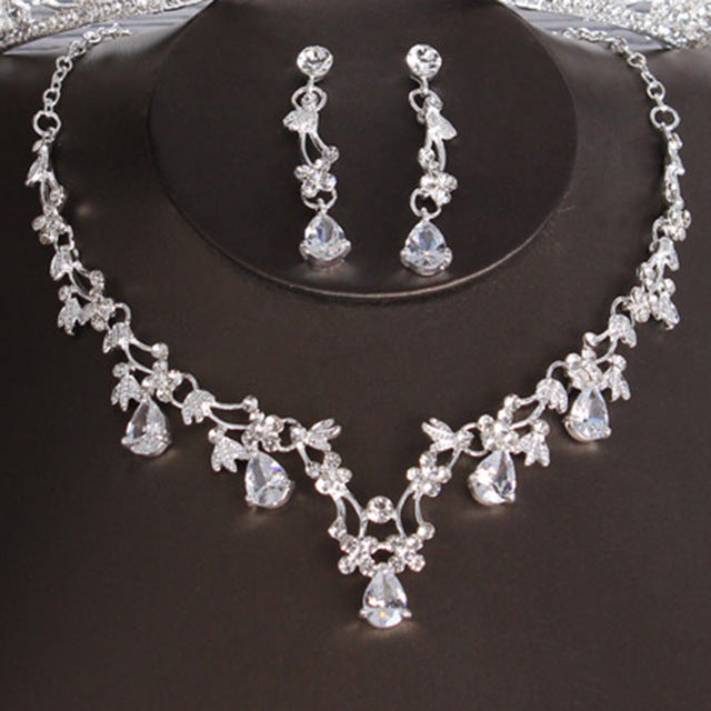 Set Silver Luxury Bridal Princess Crown Hair