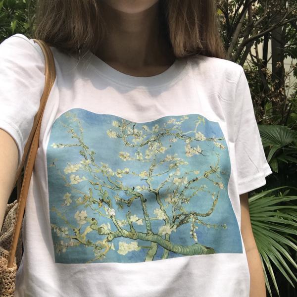 Almond Blossom Oil Painting T-Shirt Women Fashion