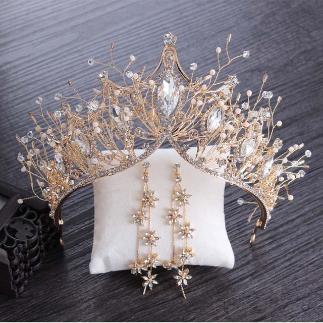 Crystal Gold Crown for Girls Wedding Hair