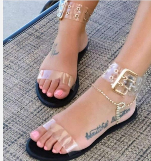 Women flats sandals gladiator summer transparent