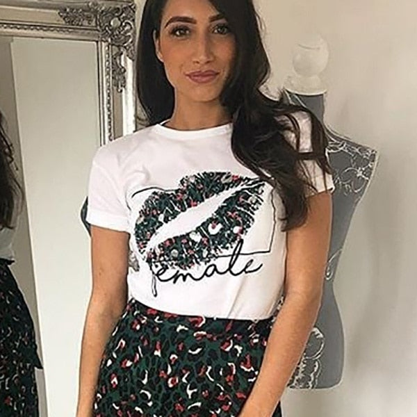 Lips Print Summer Tshirts Women Female Casual
